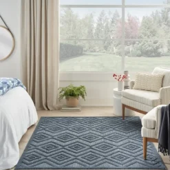 Outdoor Rugs-Kirkland's Home Navy Diamond Indoor/Outdoor Area Rug, 6X9 Blue