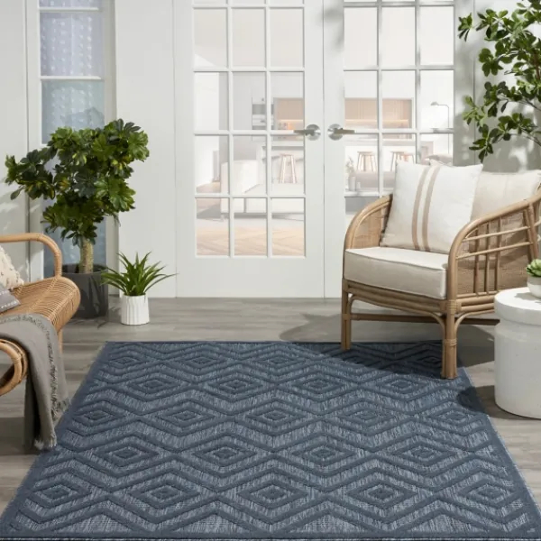 Outdoor Rugs-Kirkland's Home Navy Diamond Indoor/Outdoor Area Rug, 6X9 Blue