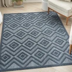 Outdoor Rugs-Kirkland's Home Navy Diamond Indoor/Outdoor Area Rug, 5X7 Blue