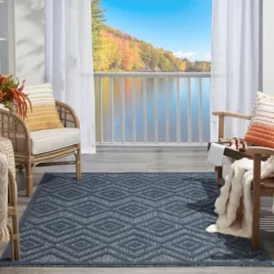 Outdoor Rugs-Kirkland's Home Navy Diamond Indoor/Outdoor Area Rug, 5X7 Blue