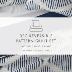 Quilts-Kirkland's Home Navy Diamond Line Reversible 2-Pc. Twin Quilt Set Blue/White