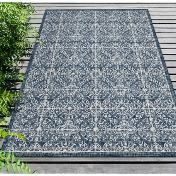 Outdoor Rugs-Kirkland's Home Navy Embellished Indoor/Outdoor Area Rug, 6X9 Blue/White
