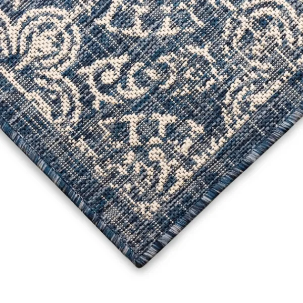 Outdoor Rugs-Kirkland's Home Navy Embellished Indoor/Outdoor Area Rug, 7X7 Blue/White