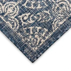 Outdoor Rugs-Kirkland's Home Navy Embellished Scroll Indoor/Outdoor Rug, 4X7 Blue/White