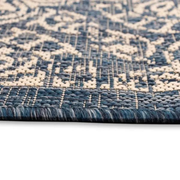 Outdoor Rugs-Kirkland's Home Navy Embellished Scroll Indoor/Outdoor Rug, 4X7 Blue/White