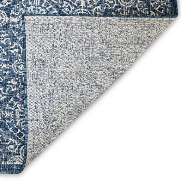 Outdoor Rugs-Kirkland's Home Navy Embellished Scroll Indoor/Outdoor Rug, 4X7 Blue/White