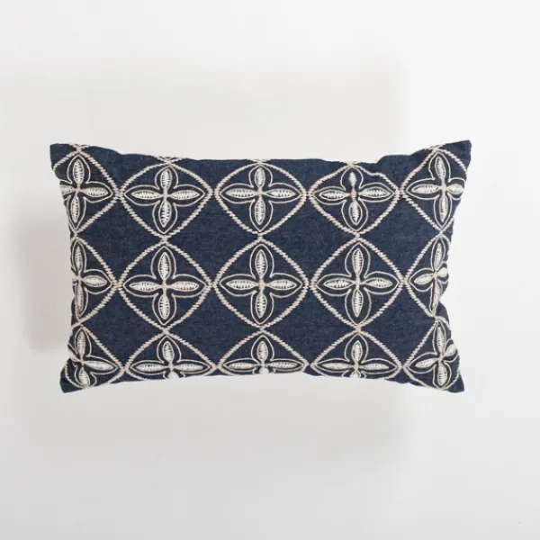Pillows-Kirkland's Home Navy Embroidered Medallion Lumbar Pillow Blue
