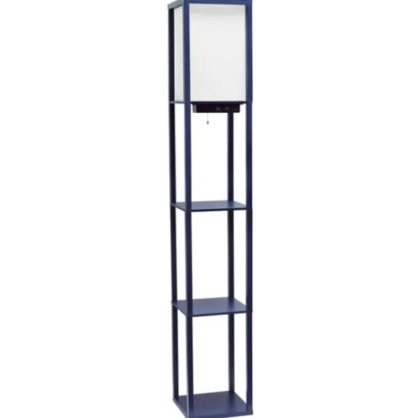 Floor Lamps-Kirkland's Home Navy Etagere Shelf Charging Floor Lamp Blue