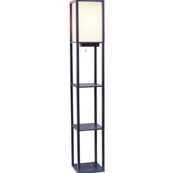 Floor Lamps-Kirkland's Home Navy Etagere Shelf Charging Floor Lamp Blue