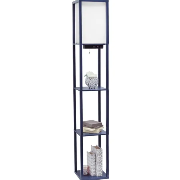 Floor Lamps-Kirkland's Home Navy Etagere Shelf Charging Floor Lamp Blue