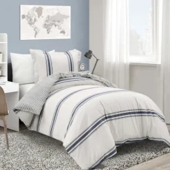 Duvets-Kirkland's Home Navy Farmhouse Stripe 2-Pc. Twin Xl Duvet Set Blue