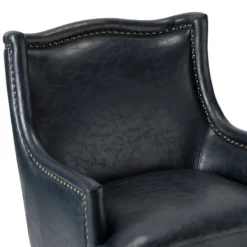 Accent Chairs-Kirkland's Home Navy Faux Leather Wingback Accent Chair Blue
