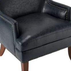 Accent Chairs-Kirkland's Home Navy Faux Leather Wingback Accent Chair Blue