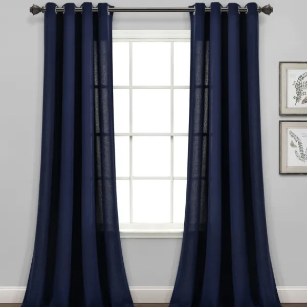Curtains & Drapes-Kirkland's Home Navy Faux Linen Curtain Panel Set, 84 In. Blue
