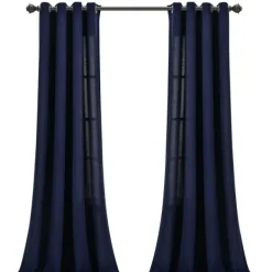 Curtains & Drapes-Kirkland's Home Navy Faux Linen Curtain Panel Set, 84 In. Blue