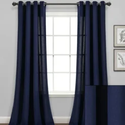 Curtains & Drapes-Kirkland's Home Navy Faux Linen Curtain Panel Set, 84 In. Blue