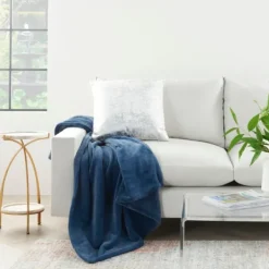 Blankets & Throws-Kirkland's Home Navy Faux Sheared Mink Throw Blue