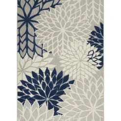 Outdoor Rugs-Kirkland's Home Navy Floral Burst Outdoor Area Rug, 5X7 Blue/Gray