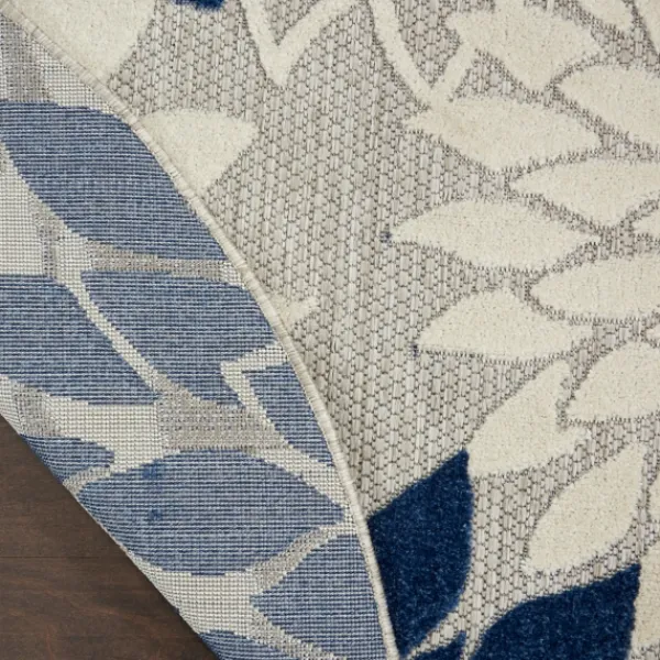 Outdoor Rugs-Kirkland's Home Navy Floral Burst Round Outdoor Area Rug, 7X7 Blue/White/Tan