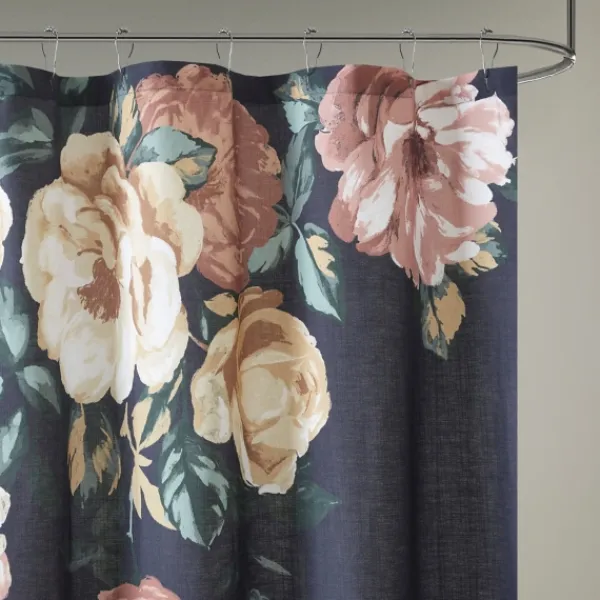 Shower Curtains-Kirkland's Home Navy Floral Cotton Shower Curtain Blue/Multi