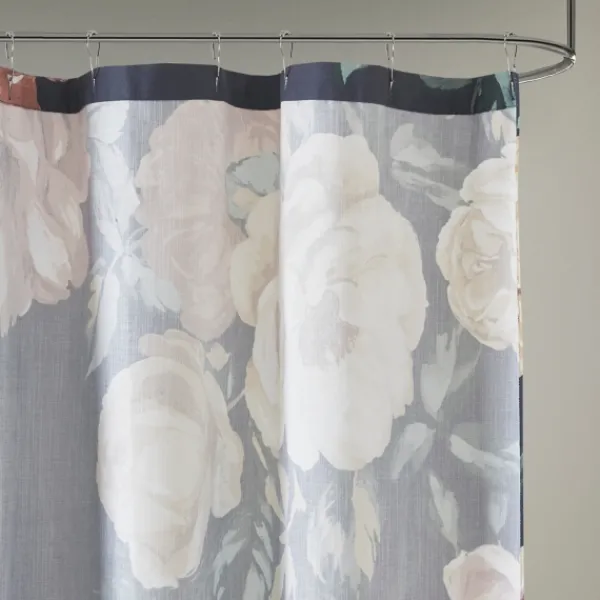 Shower Curtains-Kirkland's Home Navy Floral Cotton Shower Curtain Blue/Multi