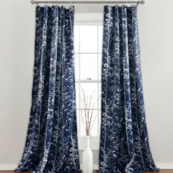 Curtains & Drapes-Kirkland's Home Navy Forest Curtain Panel Set, 84 In. Blue/White
