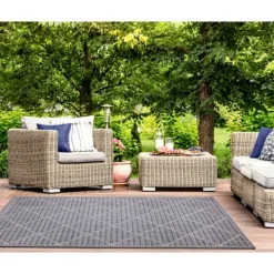 Outdoor Rugs-Kirkland's Home Navy Geo Lattice Outdoor Area Rug, 6X9 Blue