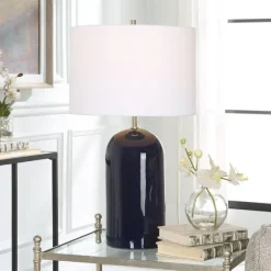 Table Lamps-Kirkland's Home Navy Glazed Ceramic Table Lamp White
