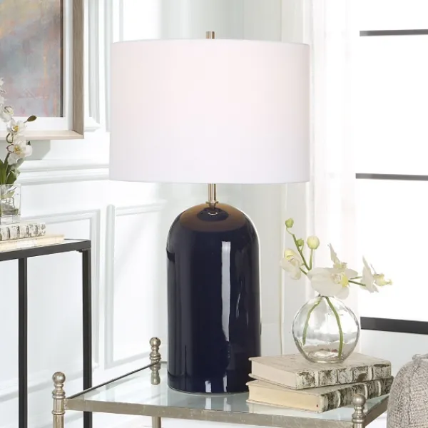 Table Lamps-Kirkland's Home Navy Glazed Ceramic Table Lamp White