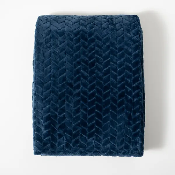Blankets & Throws-Kirkland's Home Navy Heavenly Herringbone Plush Throw Blue