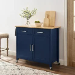 Kitchen Islands & Bar Carts-Kirkland's Home Navy Industrial Kitchen Cart Blue