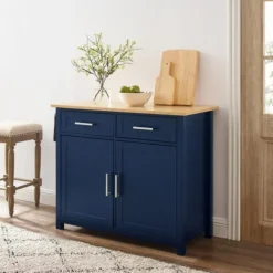 Kitchen Islands & Bar Carts-Kirkland's Home Navy Industrial Kitchen Cart Blue