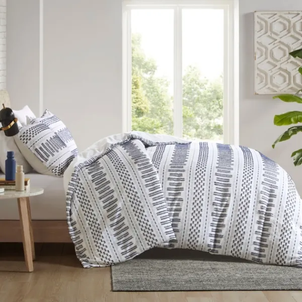 Comforters-Kirkland's Home Navy Jacquard California King 3-Pc. Comforter Set Ivory/Blue
