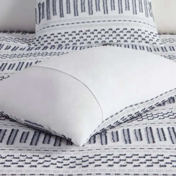 Comforters-Kirkland's Home Navy Jacquard California King 3-Pc. Comforter Set Ivory/Blue