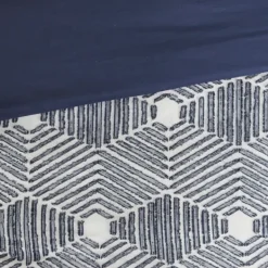 Comforters-Kirkland's Home Navy Jacquard 3-Pc. California King Comforter Set Blue/White