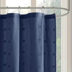 Shower Curtains-Kirkland's Home Navy Jacquard Pom Pom Cotton Shower Curtain Blue