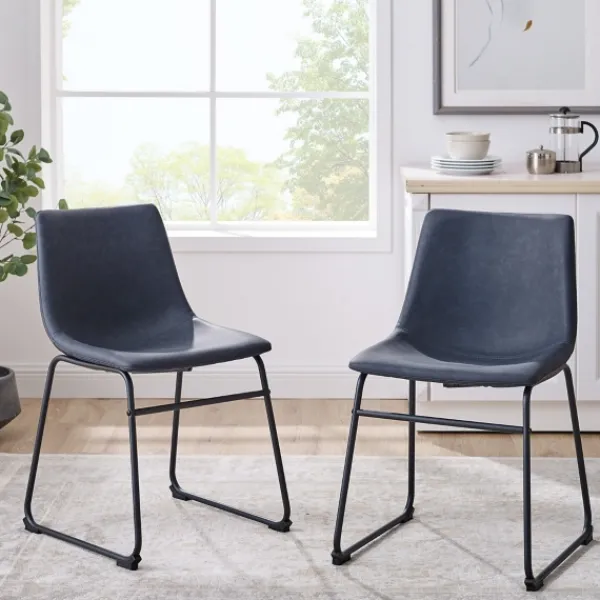 Dining Chairs-Kirkland's Home Navy Leather Industrial Dining Chairs, Set Of 2 Blue