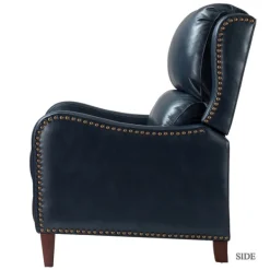 Accent Chairs-Kirkland's Home Navy Leather Nailhead Traditional Recliner Blue