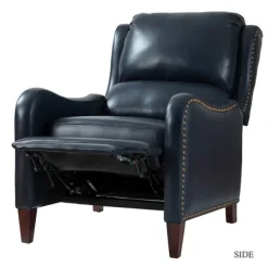 Accent Chairs-Kirkland's Home Navy Leather Nailhead Traditional Recliner Blue