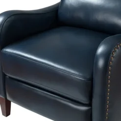 Accent Chairs-Kirkland's Home Navy Leather Nailhead Traditional Recliner Blue