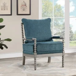 Accent Chairs-Kirkland's Home Navy Liam Turned Leg Accent Chair Blue
