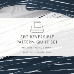Quilts-Kirkland's Home Navy Linear Reversible 2-Pc. Twin Quilt Set Blue/White
