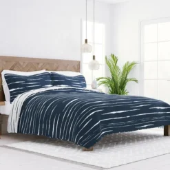 Quilts-Kirkland's Home Navy Linear Reversible 3-Pc. Queen Quilt Set Blue/White