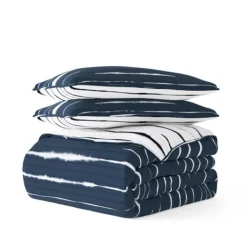 Quilts-Kirkland's Home Navy Linear Reversible 3-Pc. Queen Quilt Set Blue/White
