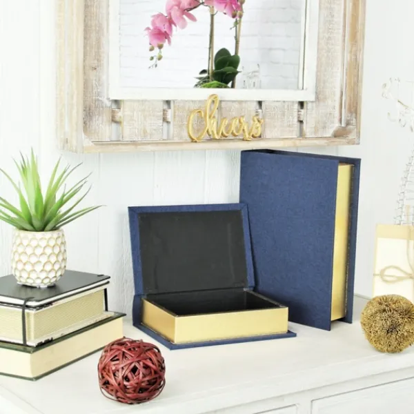 Baskets & Boxes-Kirkland's Home Navy Linen Book Boxes, Set Of 2 Blue