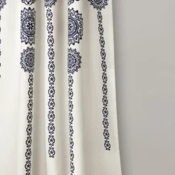 Curtains & Drapes-Kirkland's Home Navy Medallion Stripe Curtain Panel Set, 95 In. Blue/Ivory