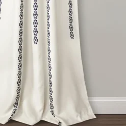 Curtains & Drapes-Kirkland's Home Navy Medallion Stripe Curtain Panel Set, 95 In. Blue/Ivory