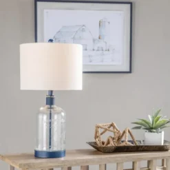 Table Lamps-Kirkland's Home Navy Metal And Glass Jar Table Lamp White