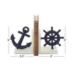 Decorative Accents-Kirkland's Home Navy Metal Coastal Bookends, Set Of 2 Blue/White