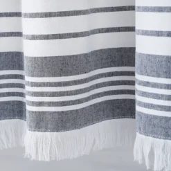 Curtains & Drapes-Kirkland's Home Navy Nantucket Fringe Curtain Panel Set, 95 In. Blue/White